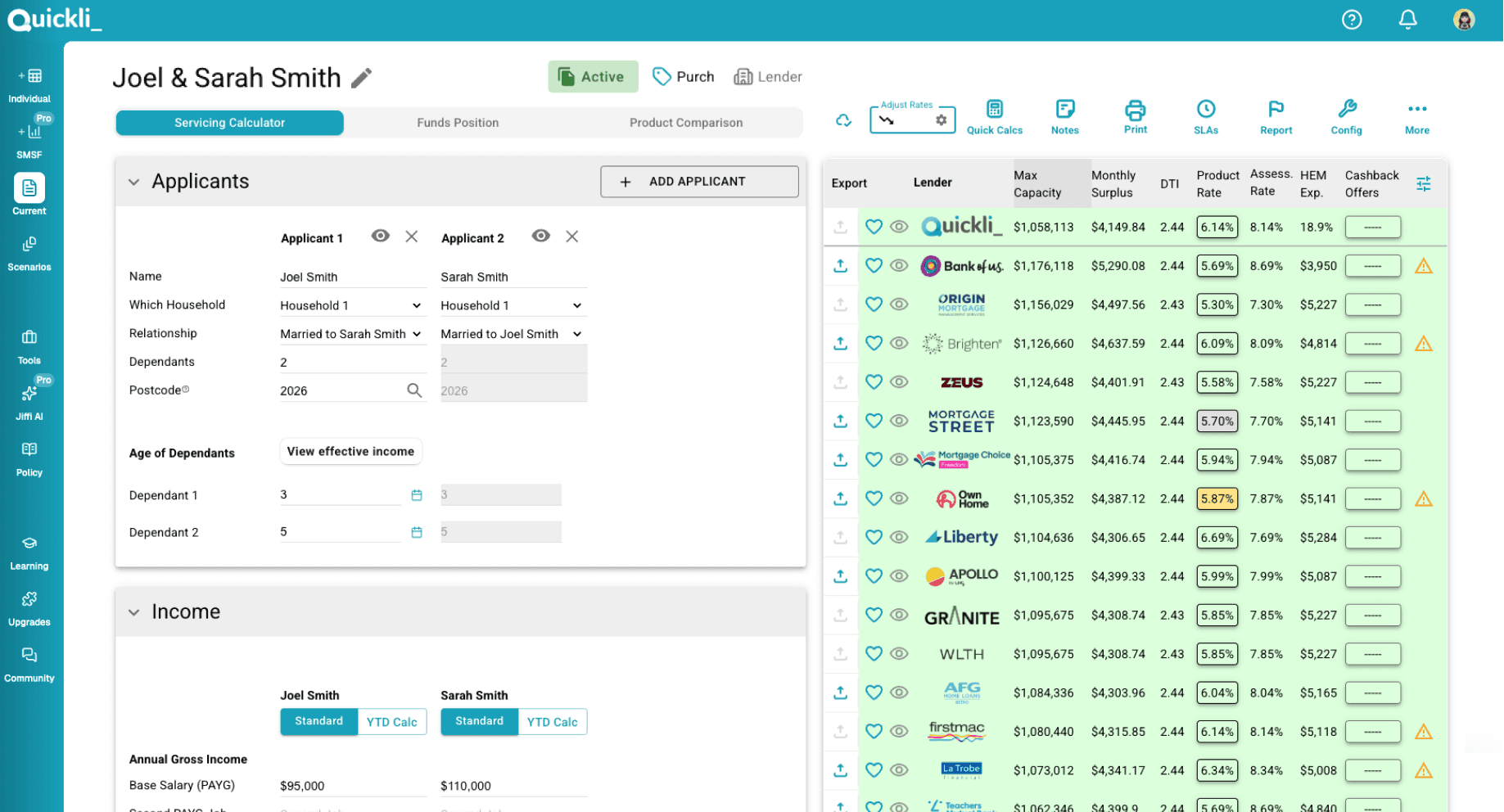 Quickli app interface
