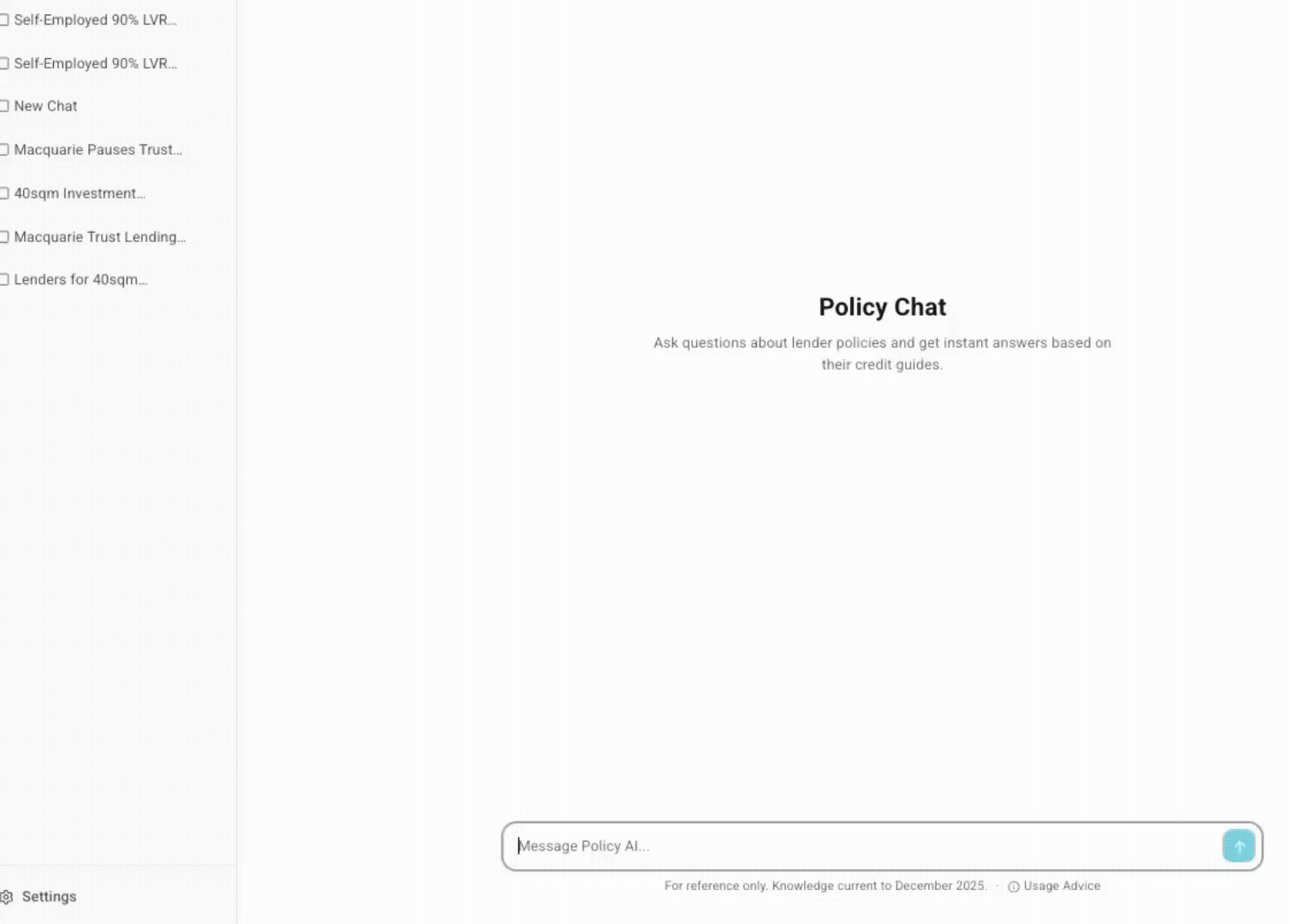 Jiffi AI Credit Assistant — policy chat interface